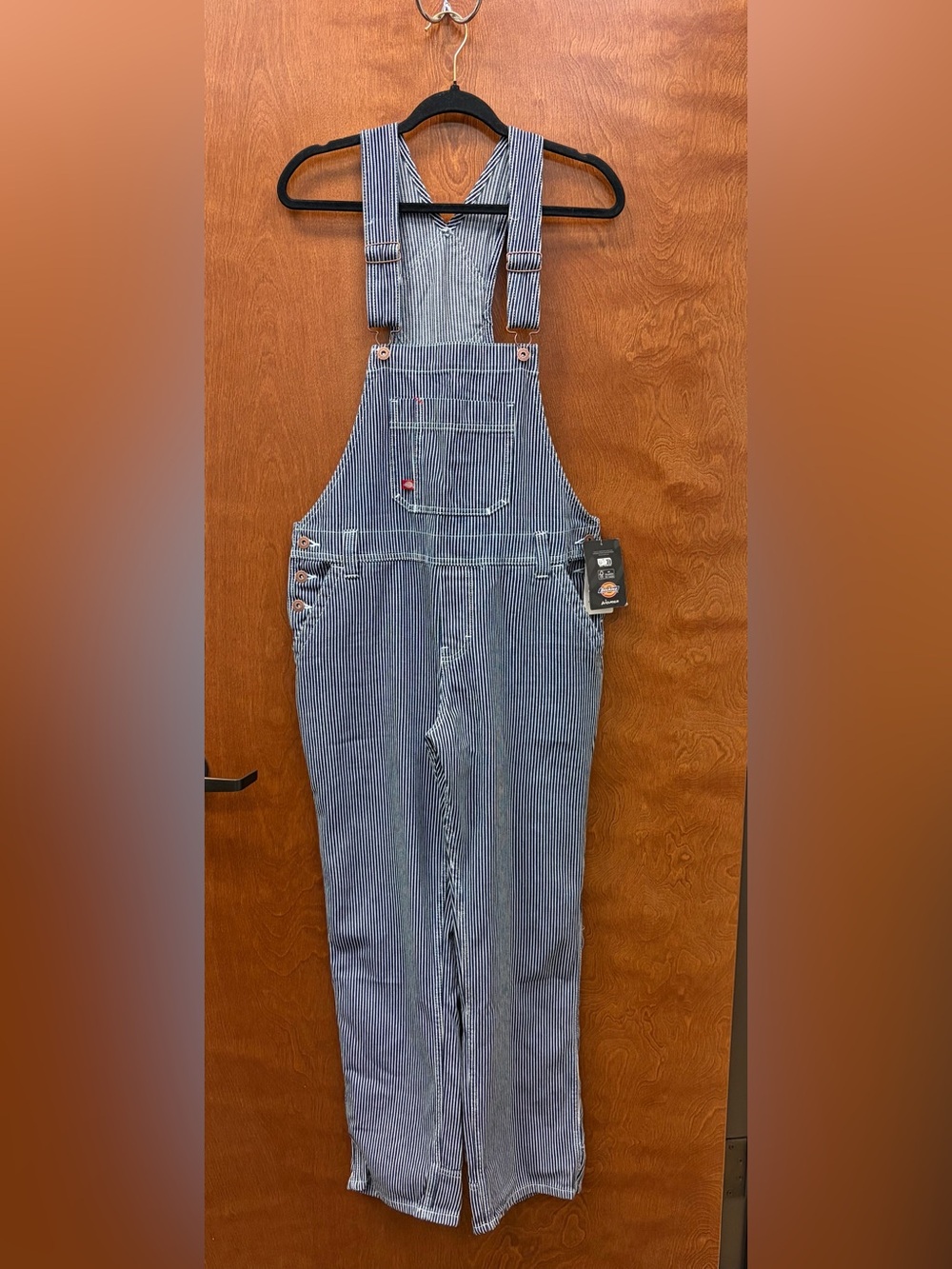 Dickies Women's Hickory Stripe Relaxed Fit Straight Leg Bib Overalls Cotton MD